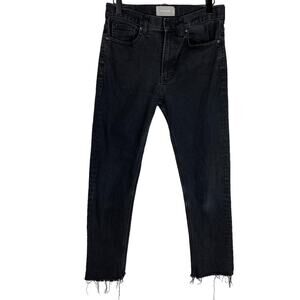 Everlane black high rise straight leg raw hem cropped jeans